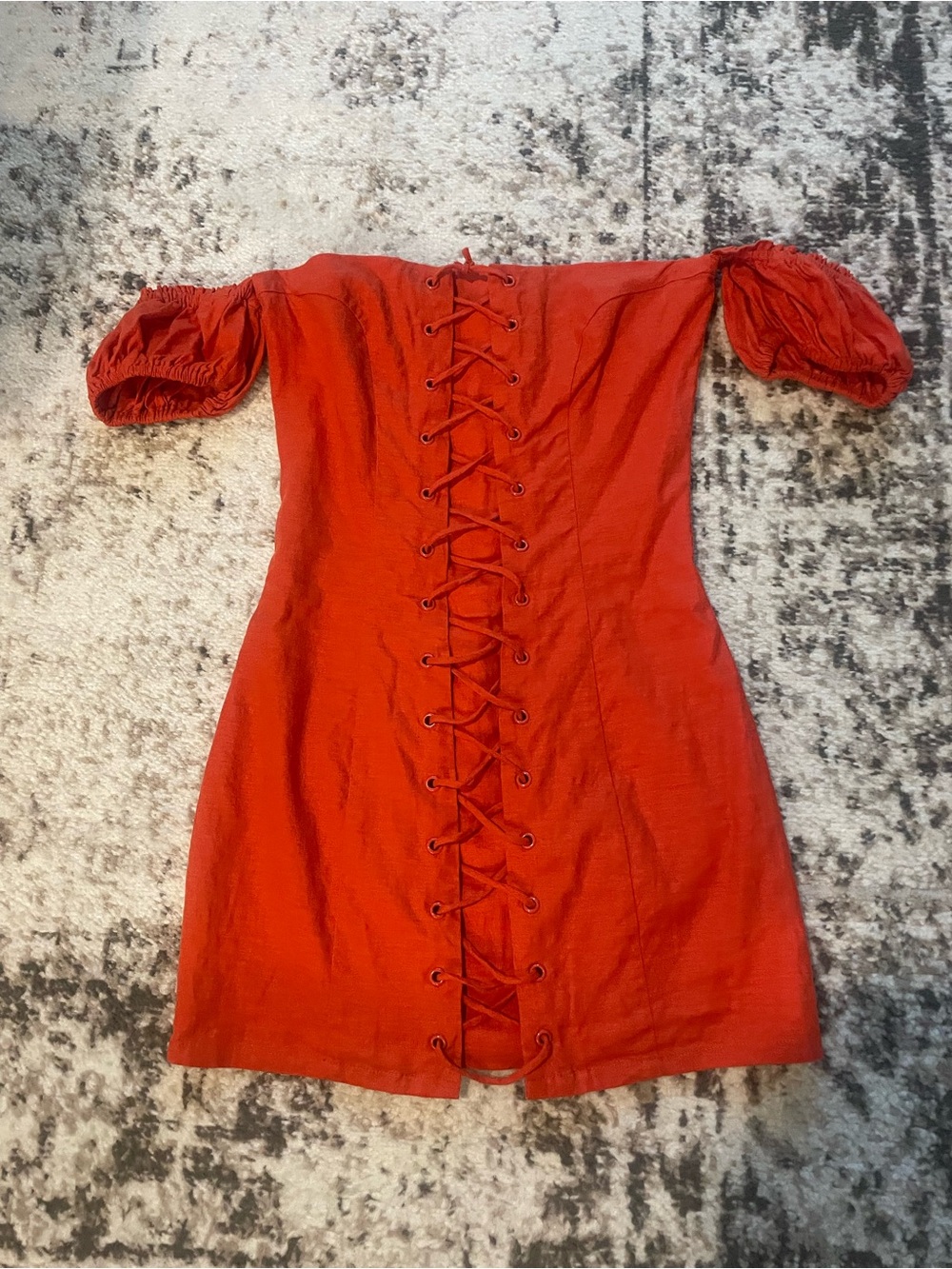Off-Shoulder Orange-Red Lace-Up Mini Dress